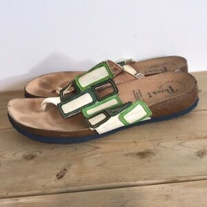 THINK! Women's Julia Window Thong sandals size 41 or 10.5 green cream